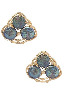 Gold Plated Black Stone Studded Earrings