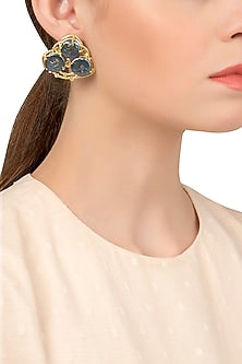 Gold Plated Black Stone Studded Earrings