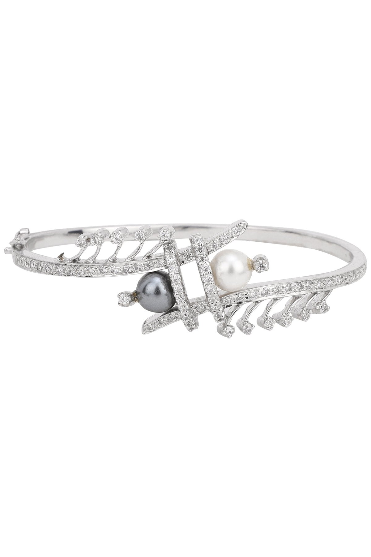 Silver Grey and White Pearl Bracelet