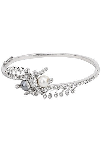 Silver Grey and White Pearl Bracelet