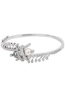 Silver Grey and White Pearl Bracelet