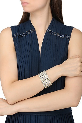 Rhodium Finish Zircons Multilayer Bracelet