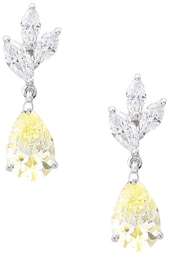 Rhodium Finish White and Yellow Zircons Earrings