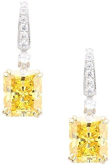 Rhodium Finish Yellow Zircon Drop Earrings