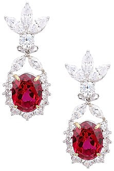 Rhodium Finish Zircons and Ruby Earrings