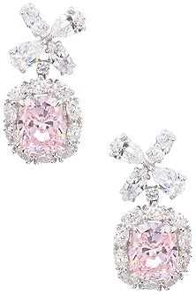 Rhodium Finish White and Baby Pink Zircons Earrings