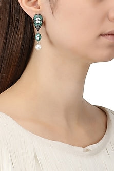 Rhodium Finish Zircons and Pearl Drop Earrings