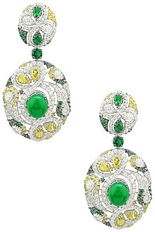 Rhodium and Gold Dual Finish Zircons and Green Stones Earrings