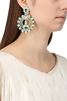 Rhodium and Gold Dual Finish Zircons and Emerald Stone Earrings