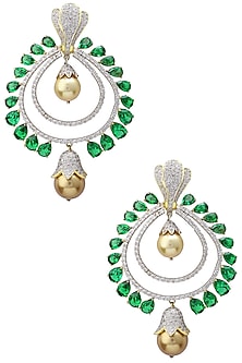 Rhodium and Gold Dual Finish Zircons Chandbali Earrings