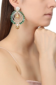 Rhodium and Gold Dual Finish Zircons Chandbali Earrings