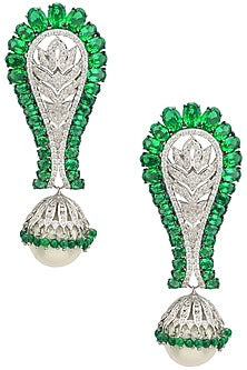 Rhodium Plated Peacock Feather Motif Earrings