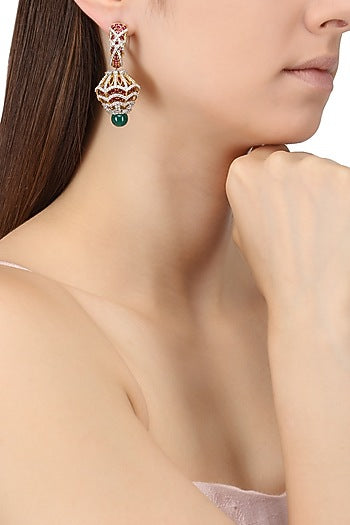 Rhodium Plated Zircons Jhumki Earrings