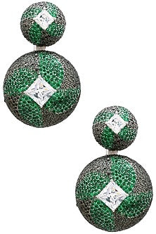 Rhodium Finish Black and Green Zircons Earrings