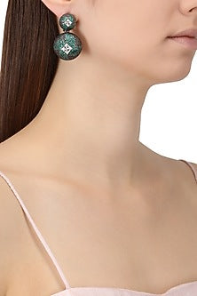 Rhodium Finish Black and Green Zircons Earrings