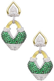 Rhodium Finish White and Green Zircons Earrings