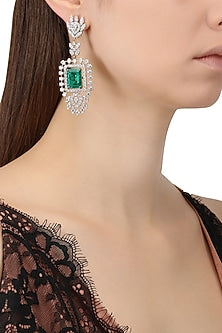 Rhodium Plated Zircons Chandelier Earrings