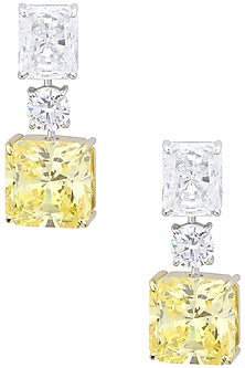 Rhodium Plated Yellow Zircon Drop Earrings