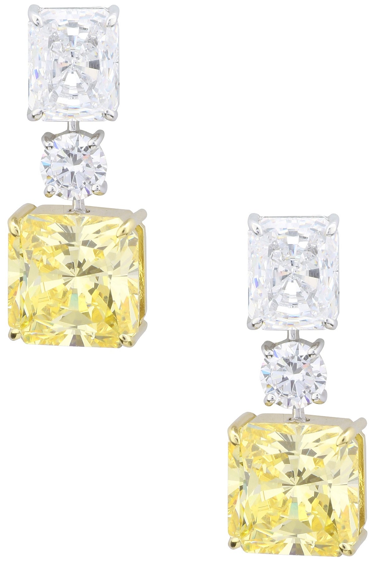 Rhodium Plated Yellow Zircon Drop Earrings