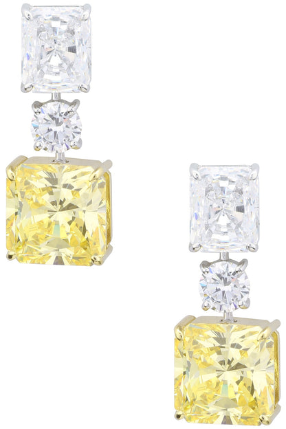Rhodium Plated Yellow Zircon Drop Earrings