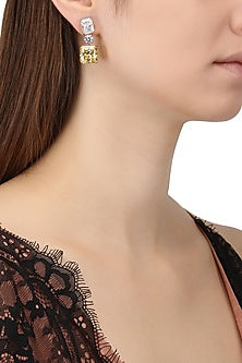 Rhodium Plated Yellow Zircon Drop Earrings