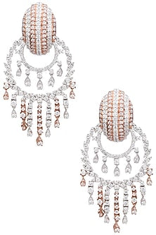 Rhodium and Rose Gold Dual Finish Zircons Earrings