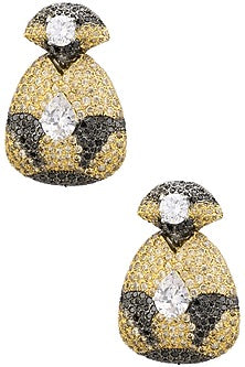 Rhodium and Gold Dual Finish Zircons Textured Earrings