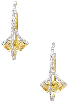 Rhodium Plated Yellow Topaz Marquise Hoop Earrings