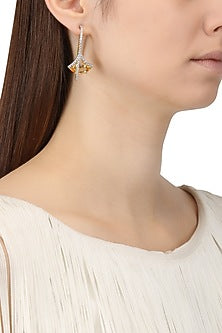 Rhodium Plated Yellow Topaz Marquise Hoop Earrings