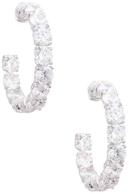 Rhodium Plated Cubic Zircons Hoop Earrings