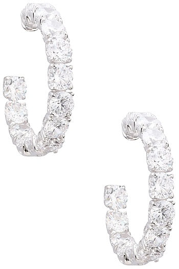 Rhodium Plated Cubic Zircons Hoop Earrings