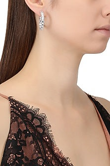 Rhodium Plated Cubic Zircons Hoop Earrings
