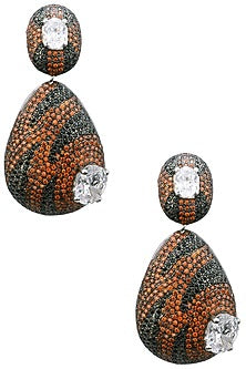 Rhodium Finish Cubic Zircons Textured Earrings