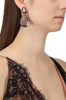 Rhodium Finish Cubic Zircons Textured Earrings