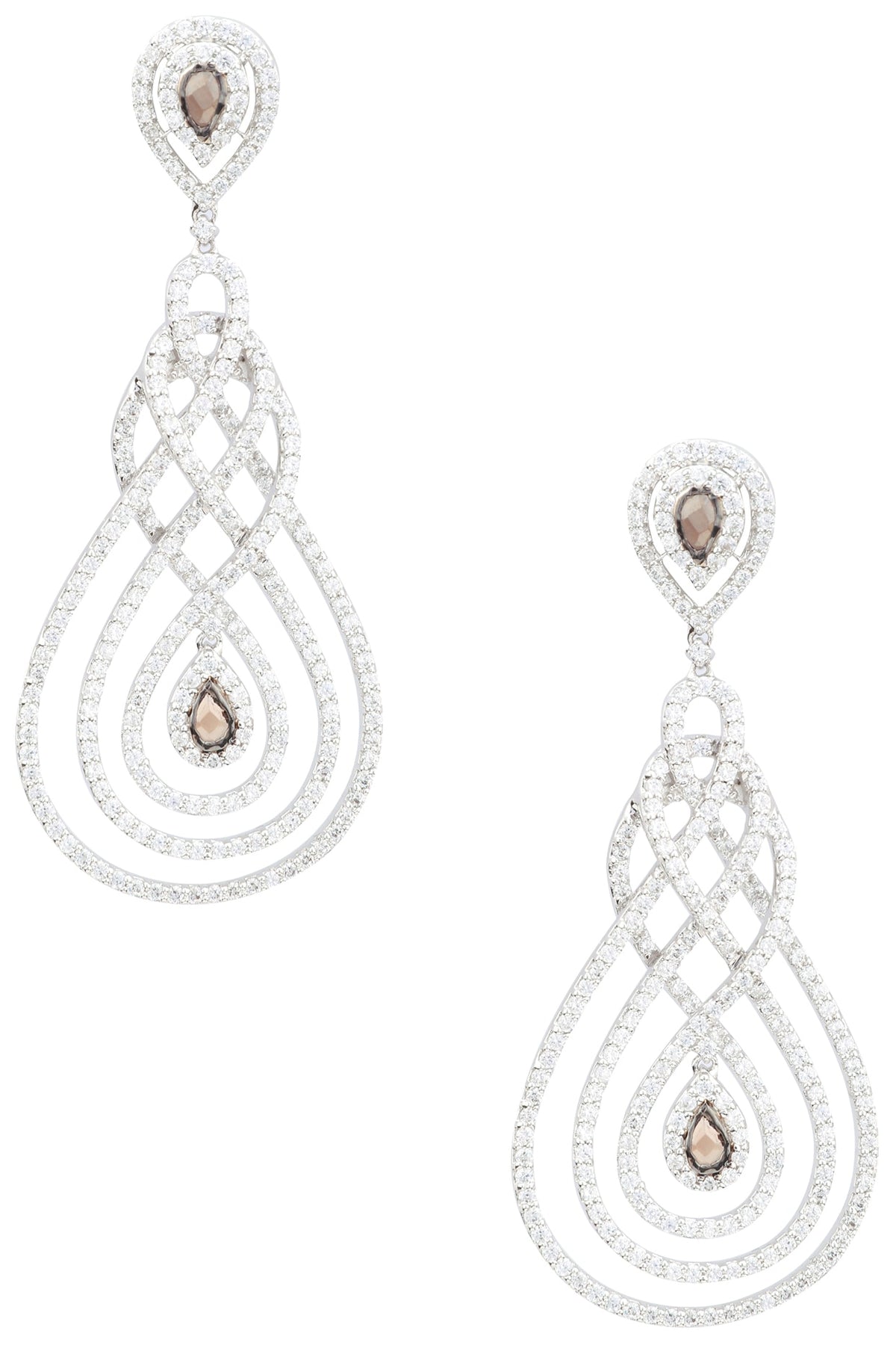 Rhodium Finish Cubic Zircons Chandelier Earrings