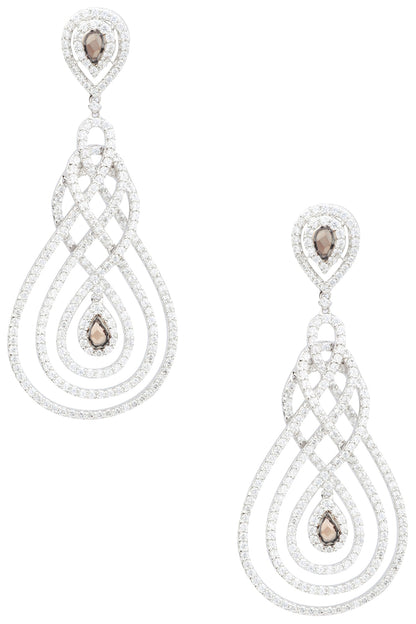 Rhodium Finish Cubic Zircons Chandelier Earrings