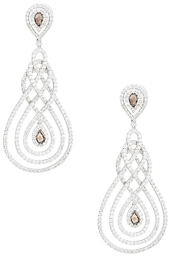 Rhodium Finish Cubic Zircons Chandelier Earrings