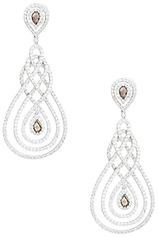 Rhodium Finish Cubic Zircons Chandelier Earrings