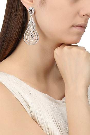Rhodium Finish Cubic Zircons Chandelier Earrings