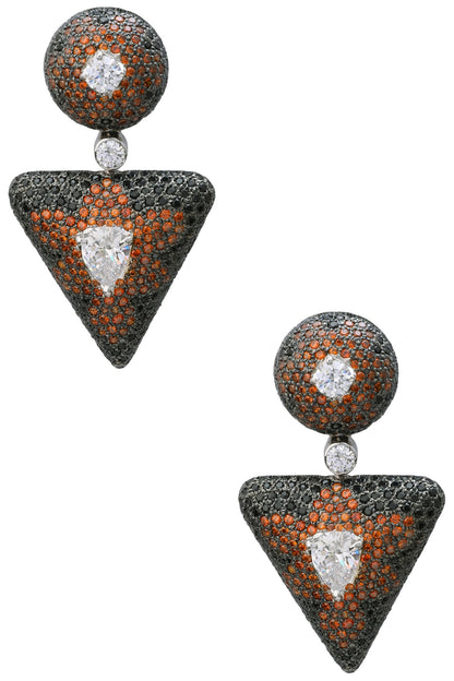 Rhodium Finish Cubic Zircons Triangular Shaped Earrings