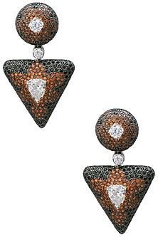 Rhodium Finish Cubic Zircons Triangular Shaped Earrings