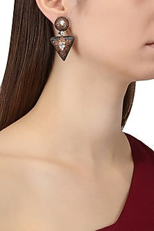 Rhodium Finish Cubic Zircons Triangular Shaped Earrings