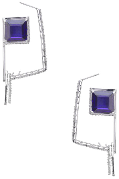 Rhodium Finish Zircons and Tanzanite Earrings