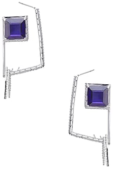 Rhodium Finish Zircons and Tanzanite Earrings