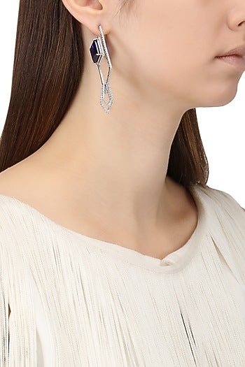 Rhodium Finish Zircons and Tanzanite Earrings