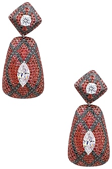 Rhodium Finish Cubic Zircons Textured Drop Earrings