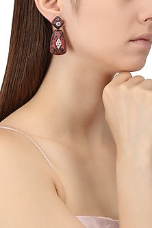 Rhodium Finish Cubic Zircons Textured Drop Earrings