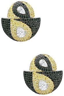 Rhodium and Gold Dual Finish Swarovski Textured Earrings