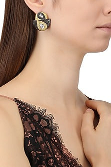 Rhodium and Gold Dual Finish Swarovski Textured Earrings