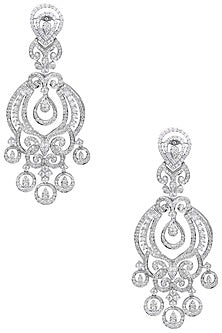 Rhodium Finish Zircons Chandelier Earrings